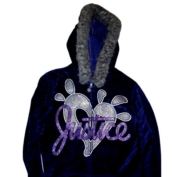 Justice Girls Blue Glitter Logo Zip Up Hoodie - Size 10 - A real Beauty!! - Picture 1 of 4